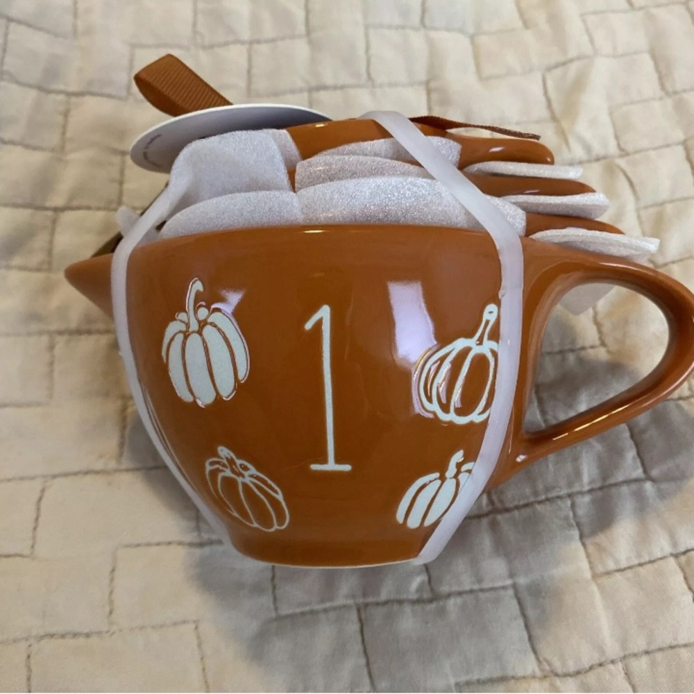 RAE DUNN Teacup Measuring Cups Pumpkin Orange Halloween Fall Thanksgiving